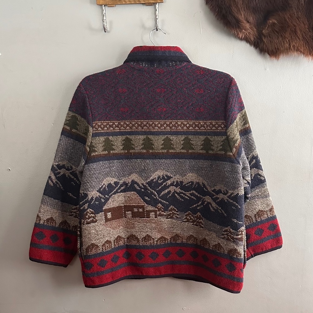 VINTAGE // Sonoma Jean Co. Wool Blend Cardigan Sweater Jacket Mountain Alps - Picture 2 of 4